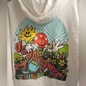 Daydreamer Sz Small Oversized Retro Sun 70s Shroom White Hoodie New W/ Callout